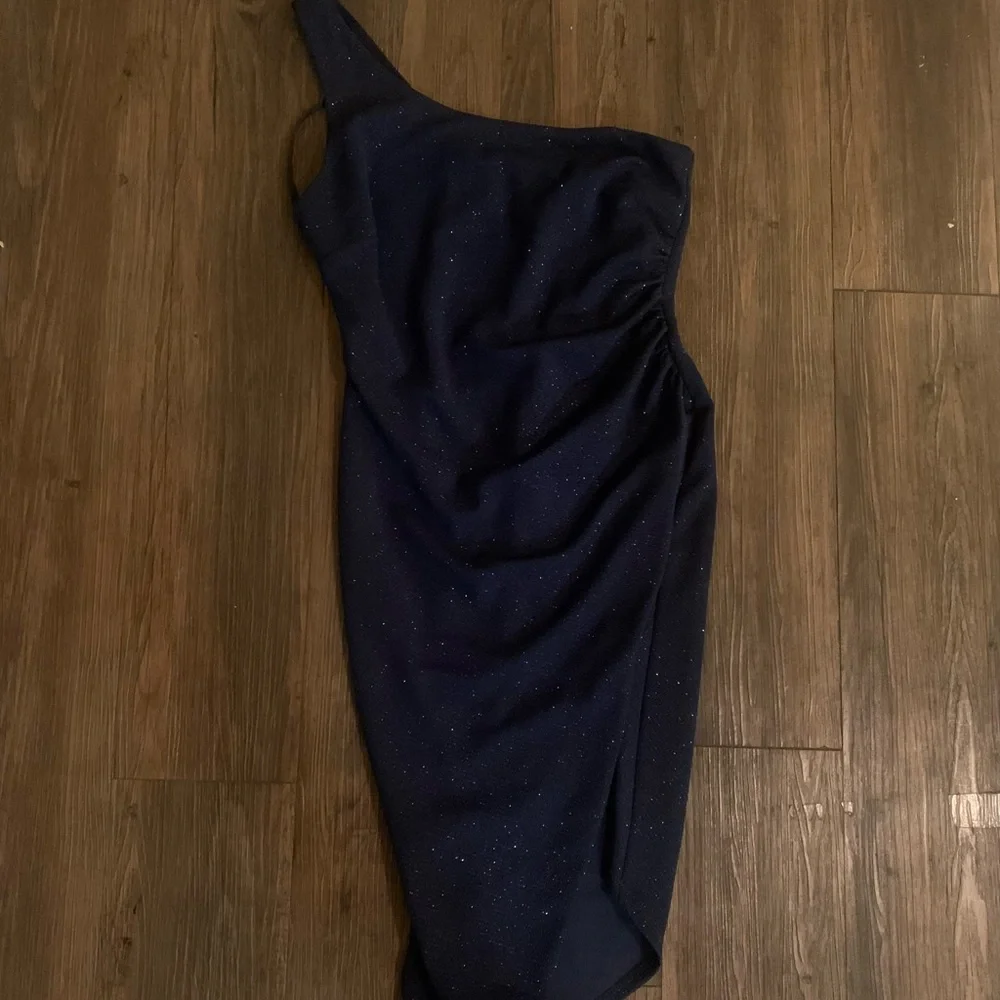 one shoulder asymmetrical blue formal dress - Picture 2 of 4